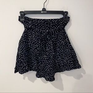 Zara black polka dot tie waist skort